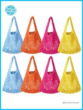 Set of 8 Cotton Rope Tote Bags Beach Bachelorette Gift Totes Boho Crochet Bags